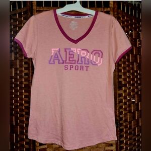 Aeropostale Sport Y2k V-neck Tee, Graphic Logo "AERO SPORT" size XL